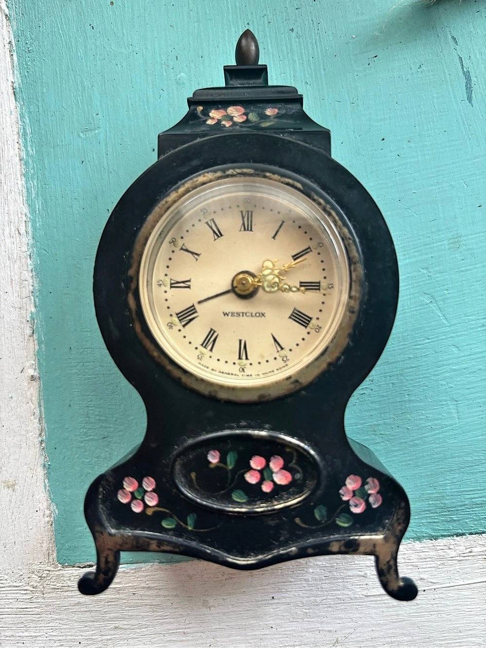 Westclox Vintage Floral Mantel Clock Black & Gold